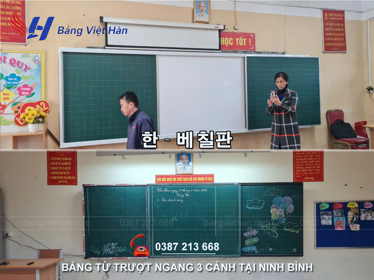Bảng từ xanh trượt ngang tại Ninh Bình
