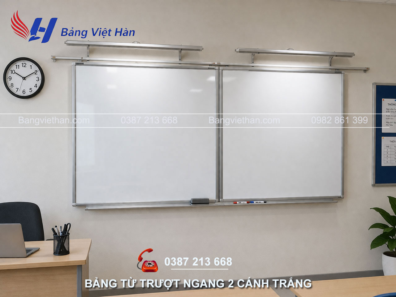 Sản Xuất Và Lắp Đặt Bảng Từ Trắng Trượt Ngang 2 Cánh