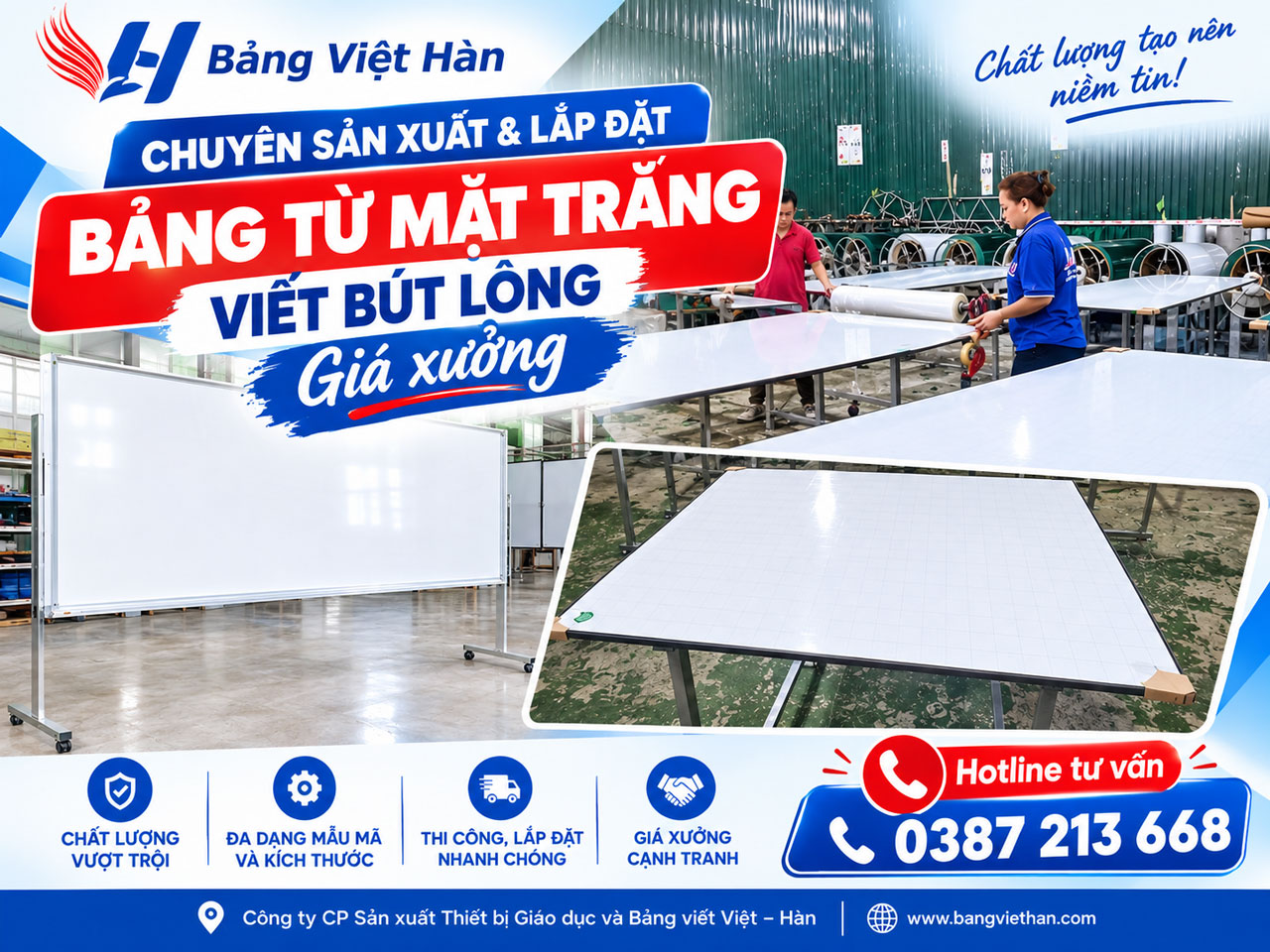 Sản Xuất & Lắp Đặt Bảng Từ Mặt Trắng Viết Bút Lông Giá Xưởng