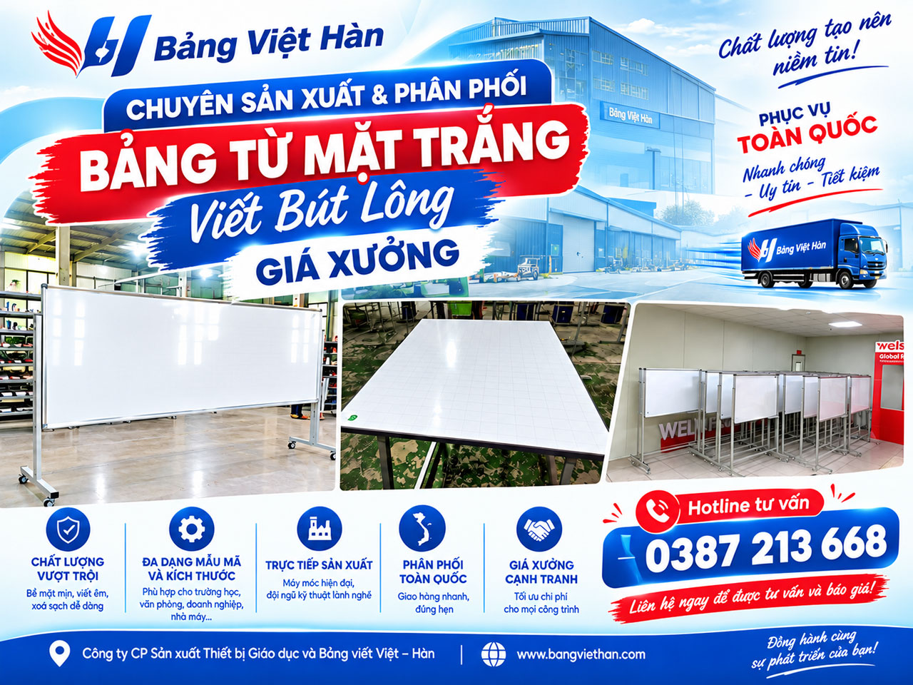 Phân Phối Bảng Từ Mặt Trắng Viết Bút Lông Giá Xưởng